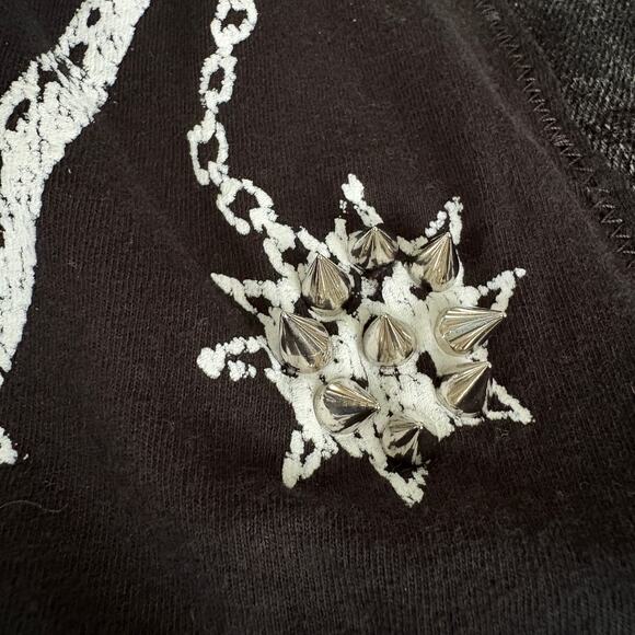 Stranger Things Hellfire Club Upcycled Denim Stud Spike Hoodie Jacket Rock M - Picture 6 of 7